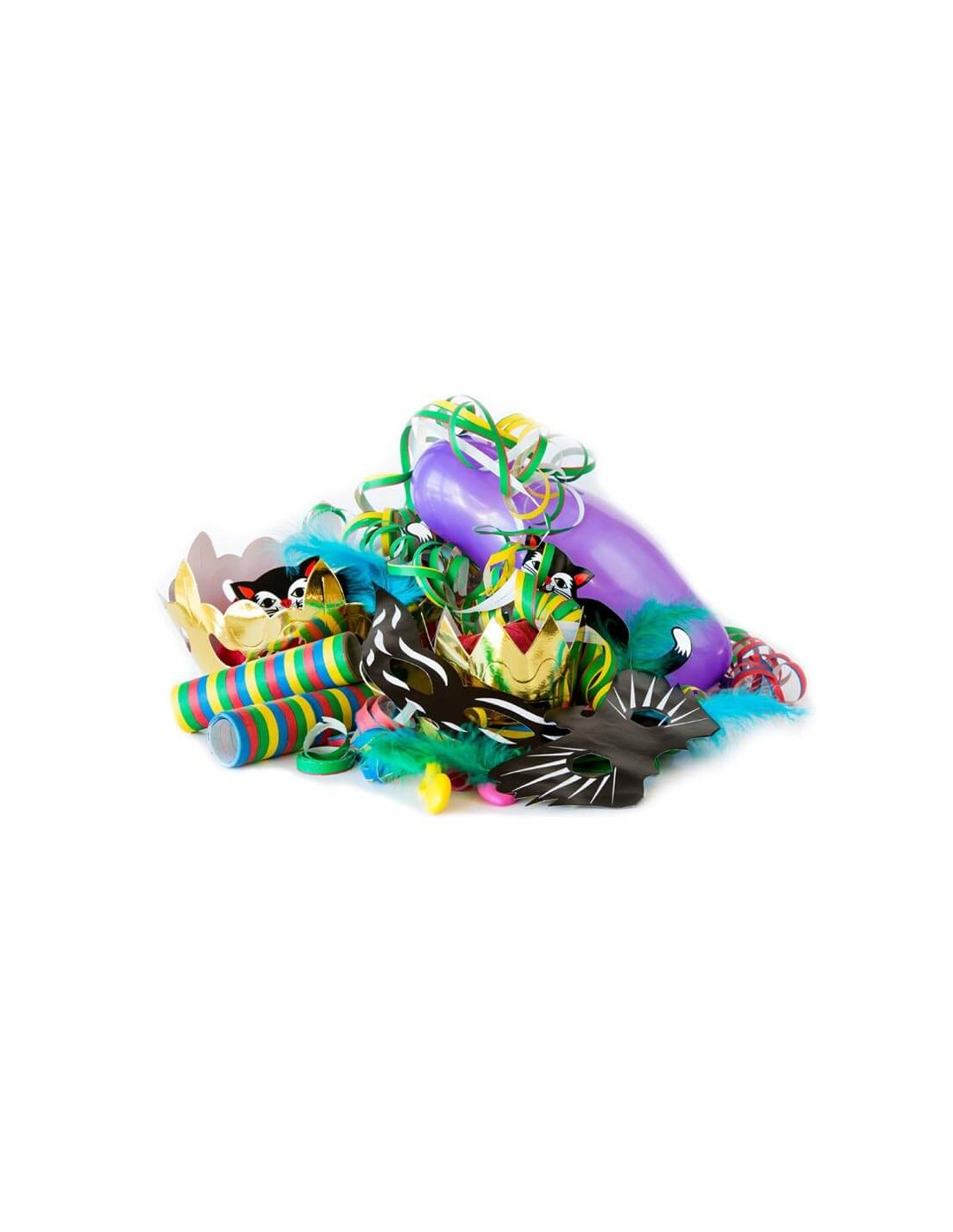 Fastelavnskit med kroner, katte og balloner til fest!