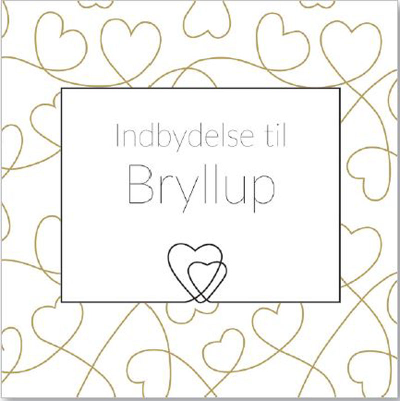 Bryllupsindbydelser med Guldhjerter – 5 stk. inkl. kuverter