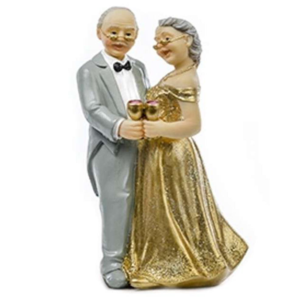 Elegant Guldbrudepar Kagefigur til Bryllup og Jubilæum