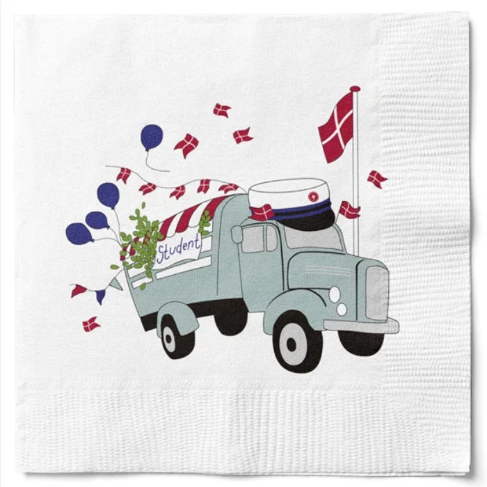 Blå Studentervogn Servietter til Dimission - 20 stk.