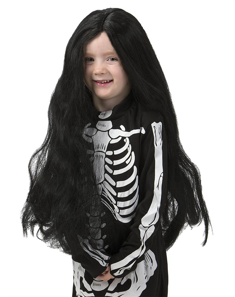 Sort Langhåret Børneparyk til Halloween og Festelavn