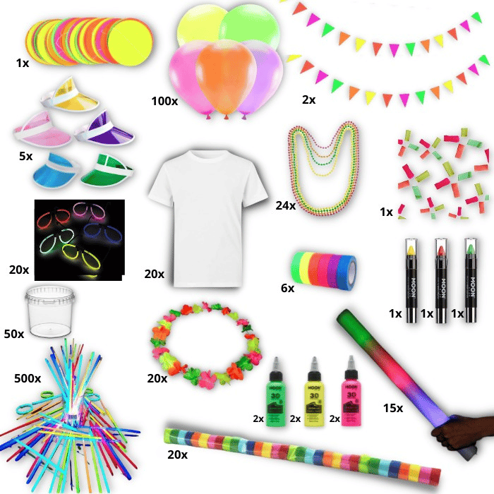 Stor UV Neon Festpakke med Maling og Knæklys