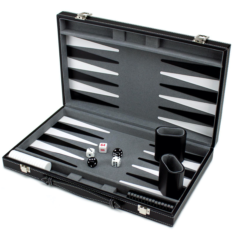 Deluxe Backgammon Sæt med Brikker og Terninger