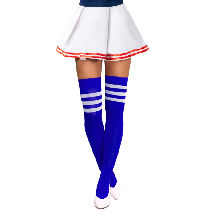 Cheerleader Knæstrømper i Blå og Hvid - Sjovt Design!