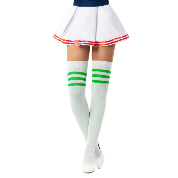 Cheerleader Knæstrømper i Hvid og Grøn - Festens Must-Have!