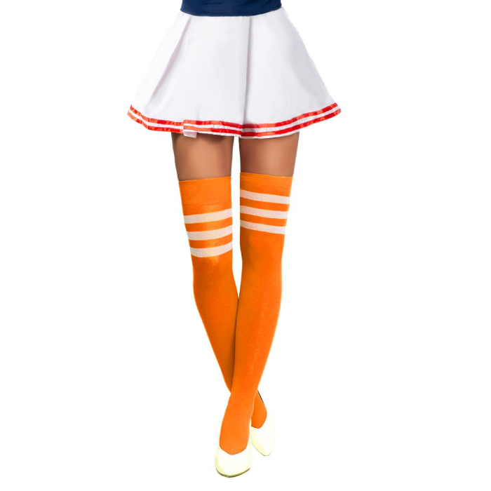 Cheerleader Knæstrømper i Neon Orange og Hvid