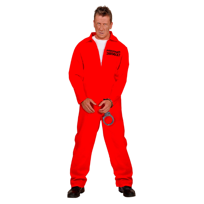 Fængselsdragt Kostume Mørkeorange med Håndjern - Udsalg!