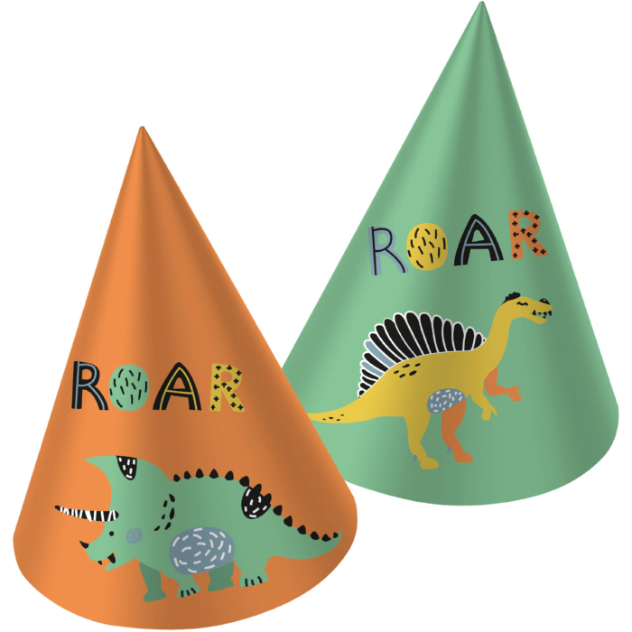 Dinosaur Festhatte til Børnefest - 6 stk. Farvestrålende