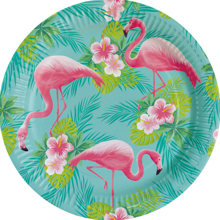 Flamingo Tallerkner 8 stk. til Hawaii Tema Fest