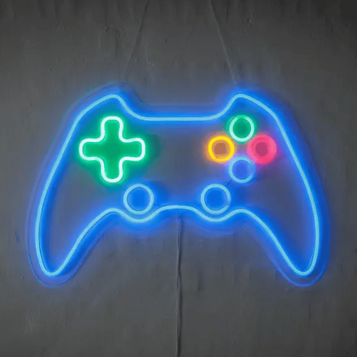 Gamer Blå Kontroller Neon LED Skilt 40x60 cm - Udsalg!