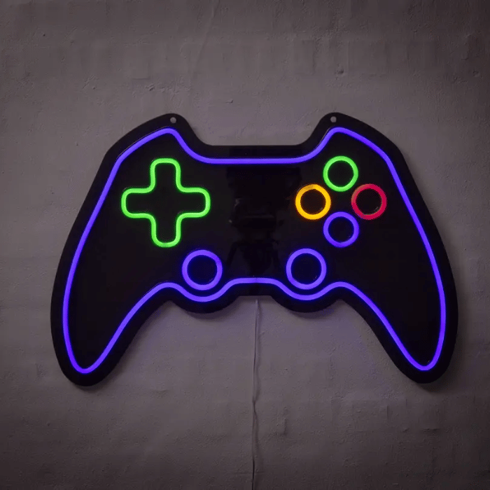 Gamer Lilla Kontroller Neon LED Skilt 40x60 cm