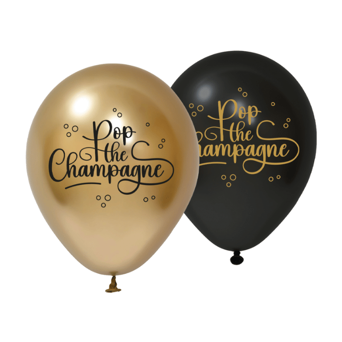 Guld Sort Balloner 8x Pop The Champagne 30