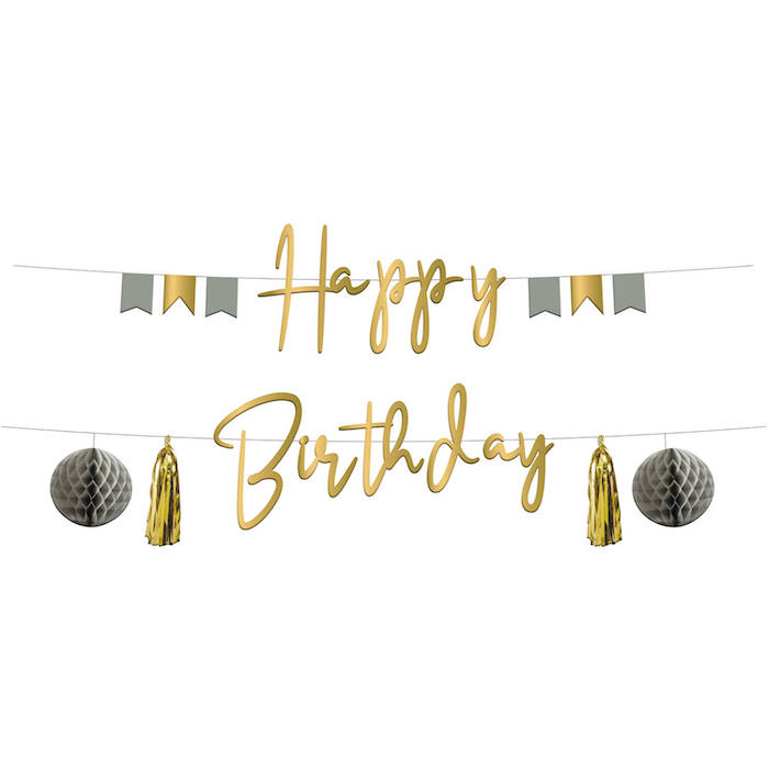 Gylden Happy Birthday Guirlande – 1,5 m Festpynt
