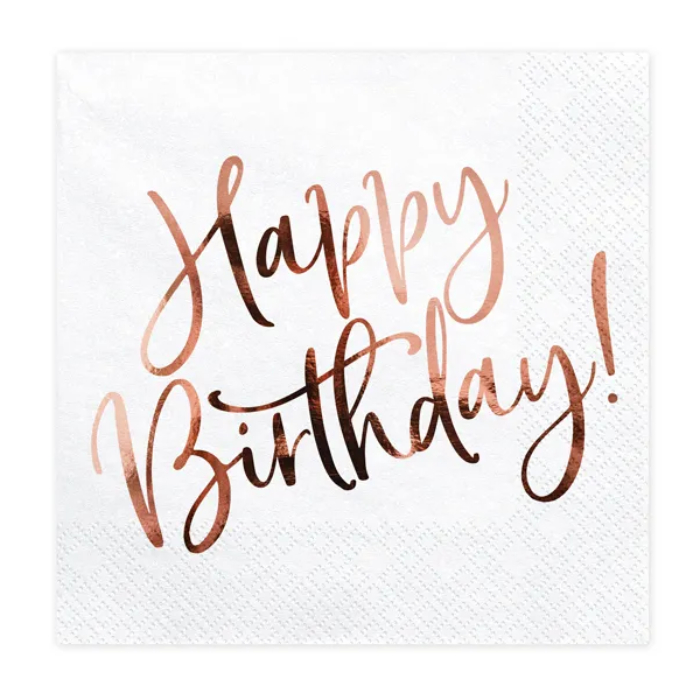 Happy Birthday Servietter Hvid 20x 33x33cm