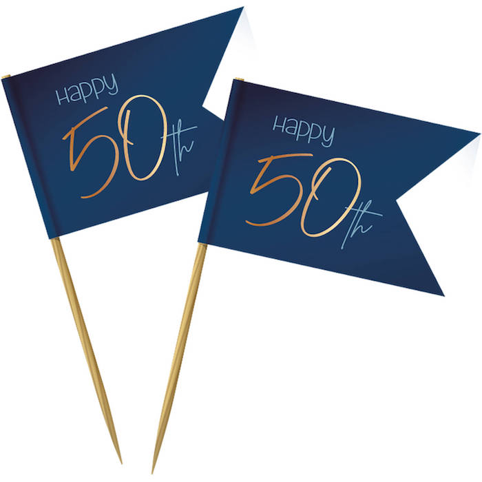 Festlige Træpinde til 50-års Fødselsdag - Blå, 36 stk.