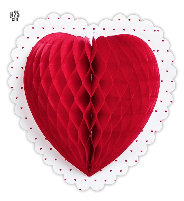 Rød Hjerte Honeycomb Dekoration - 25 cm til Festen