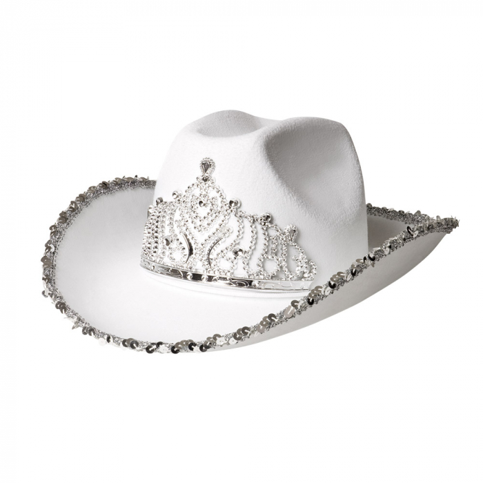Hvid Glimmer-cowboyhat Med Glitrende Tiara