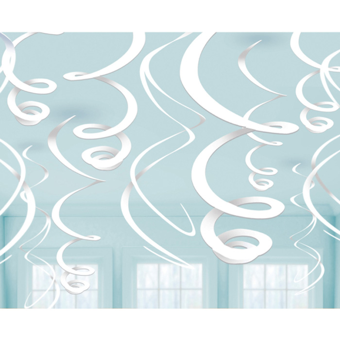 Hvide Swirls - 12 stk. til Festlige Temaer hos Partyin.dk