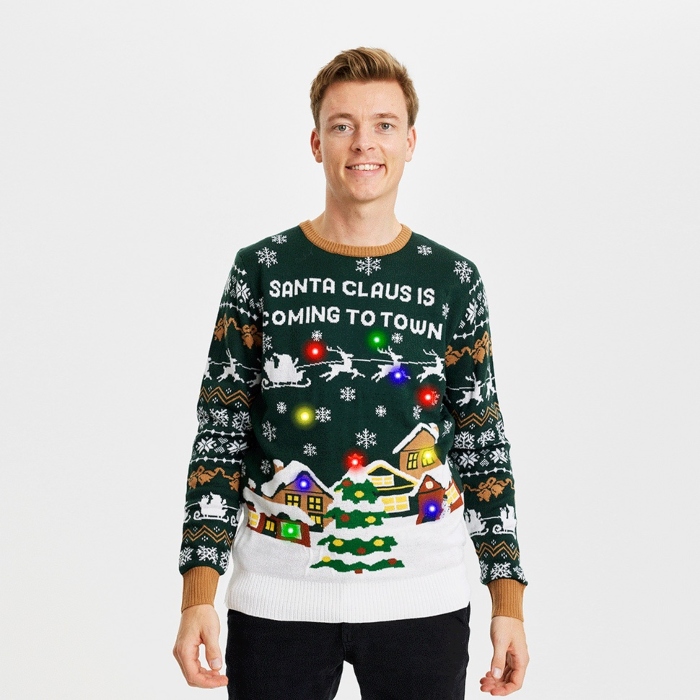 LED Julesweater - Santa Claus Kommer til Byen!