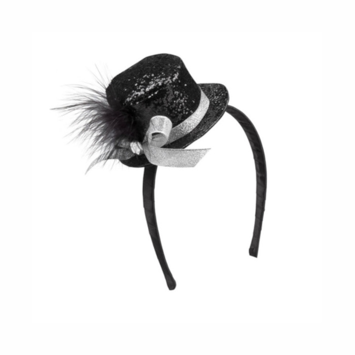 Mini Glitter Rund Top Hat Sort