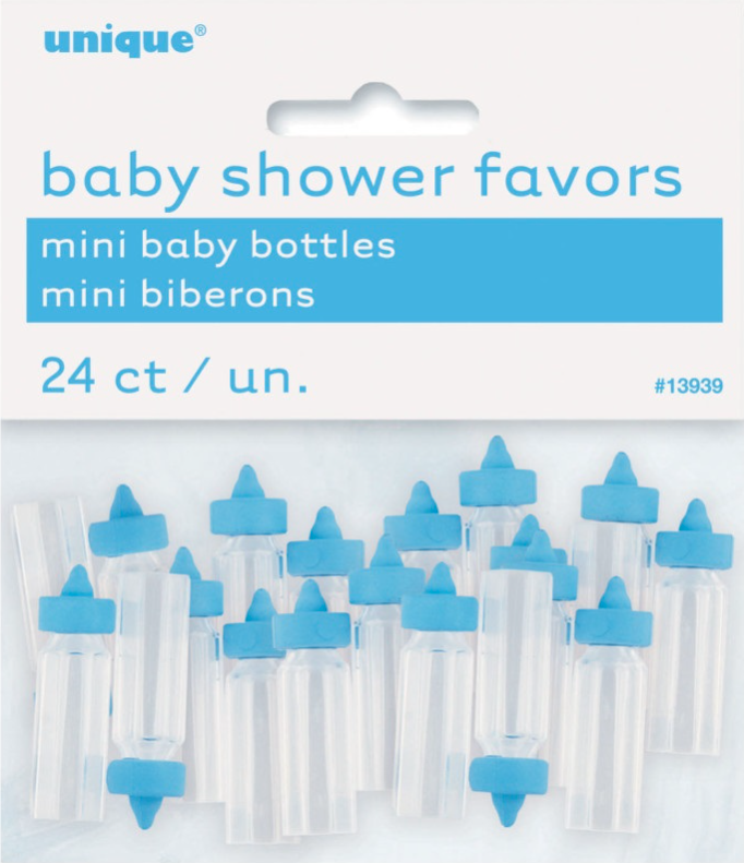 Mini Sutteflasker Til Babyshower 24x Blå