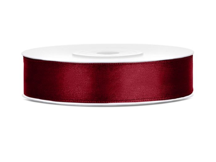 Mørkt Rødt Satinbånd 12 mm x 25 m - Udsalg!