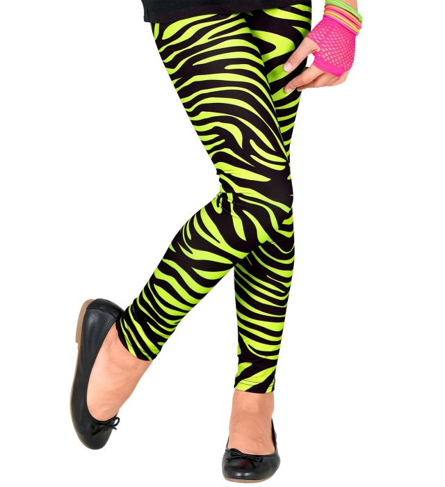 Neon Grønne 80 Børneleggings Med Zebra Mønster