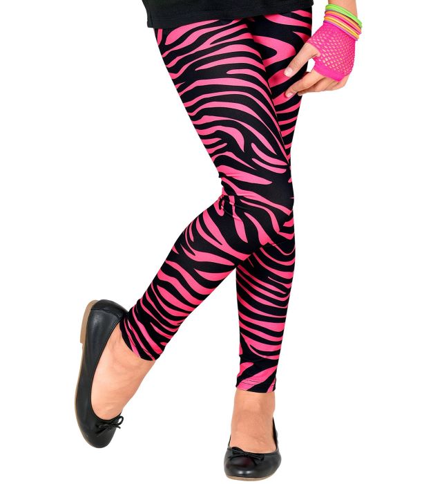 Neon Pink 80 Børneleggings Med Zebra Mønster