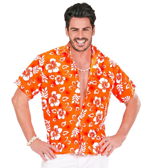 Orange Hawaii Skjorte Med Hvide Blomster