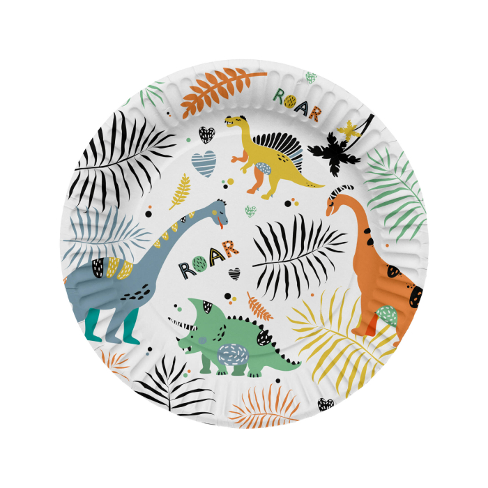 Dinosaur Paptallerkener - 8 stk. til Fest Tema