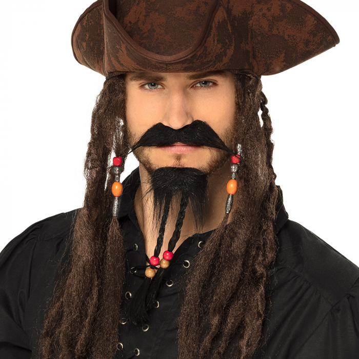 Piratkostume med Skæg og Mustache til Festen