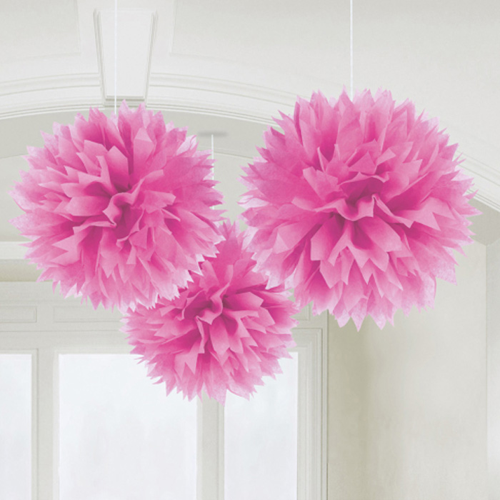 Festlige Pink Pomponer - 3 stk. til Dekoration