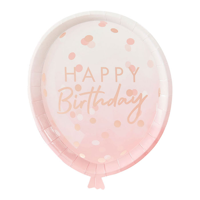 Rose Gold Ballon Tallerkener 8 stk - Perfekt til fest!