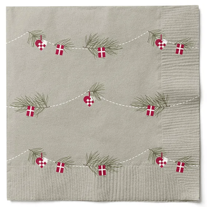 Servietter Med Julehjerter   Dannebrog 20x 33x33