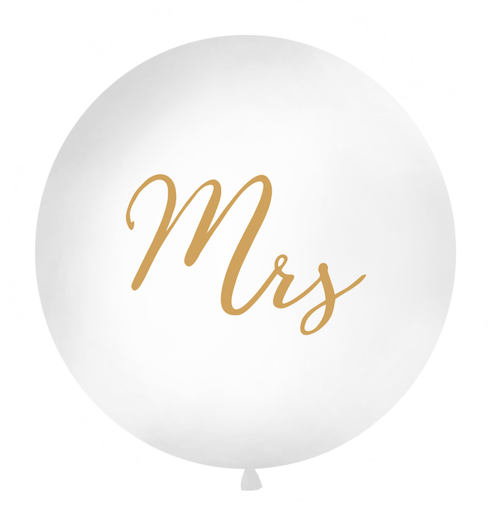 Stor Hvid Mrs Ballon med Guld Skrift - 1 Meter til Bryllup