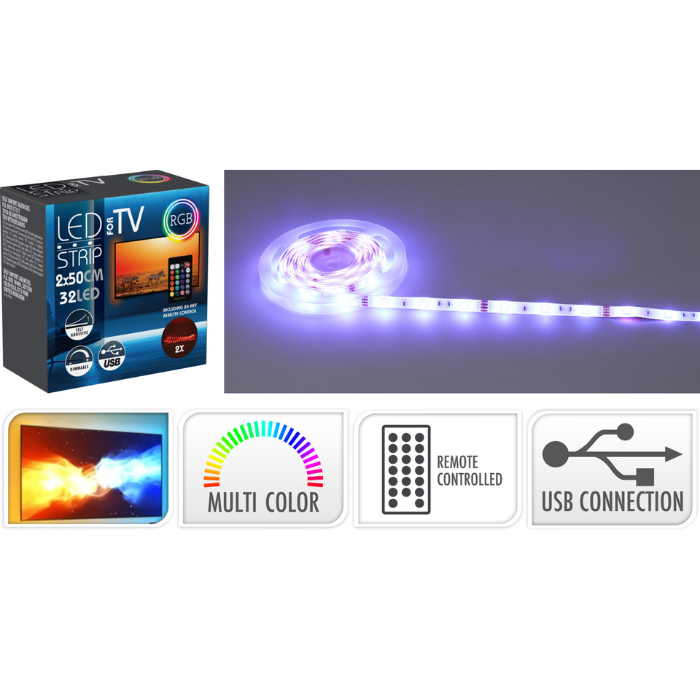 Led Strip Med Fjernbetjening 32 Led 2x