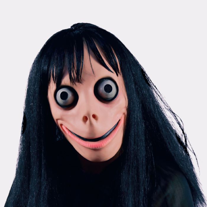 Skræmmende Halloween Maske med Store Øjne og Sort Hår
