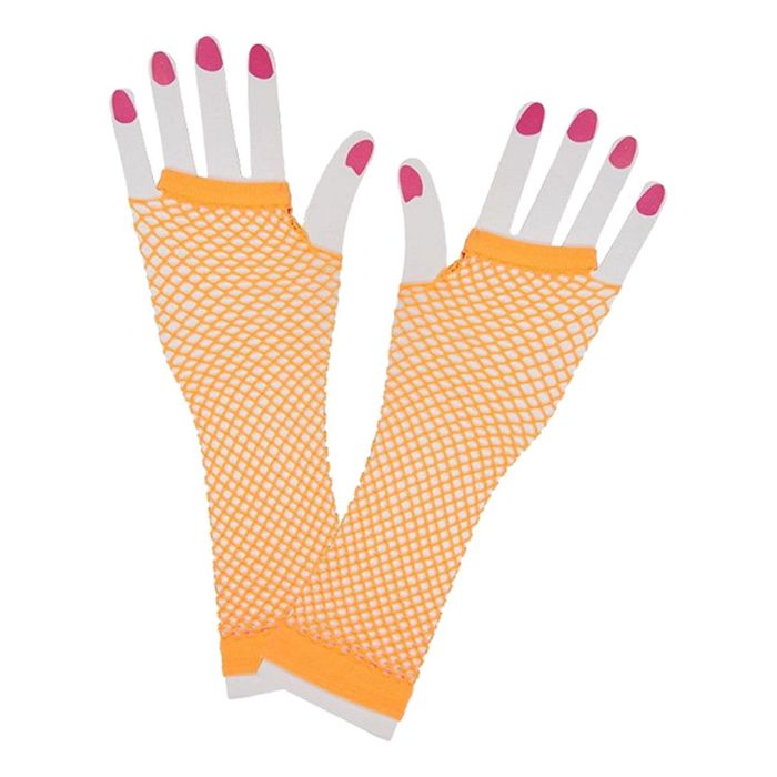 Lange orange UV-nethandsker - 2 stk. til festbrug