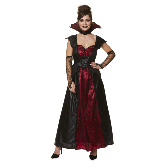 Skræmmende Vampyr Kostume i Sort og Rød til Halloween