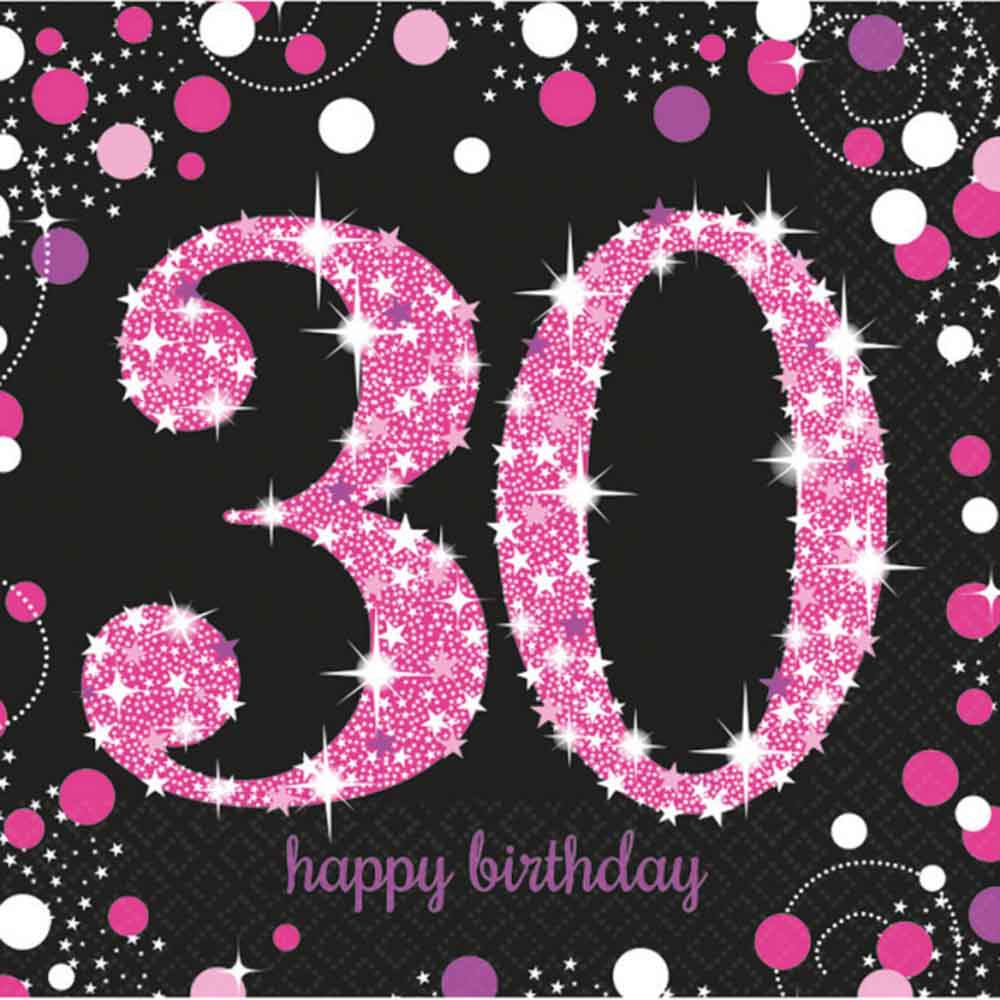 30 Års Fødselsdag Servietter – 16 Pink Festservietter