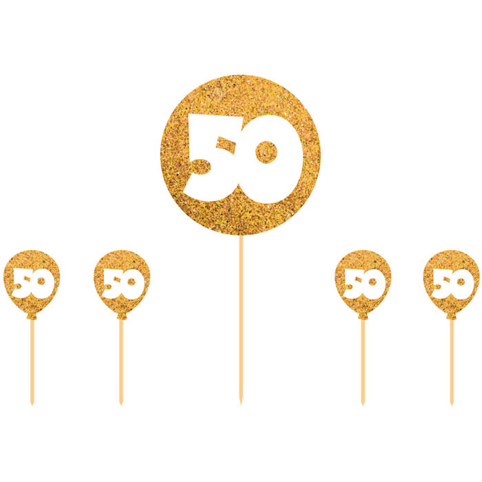 Guld Kagedekoration til 50-års Fødselsdag - Festlig Udsmykning