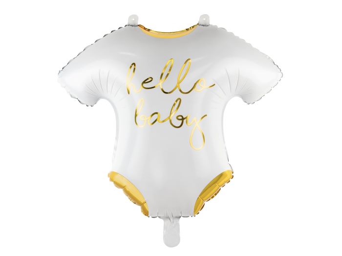 Baby Bodystocking Folieballon i Hvid med Guldtekst