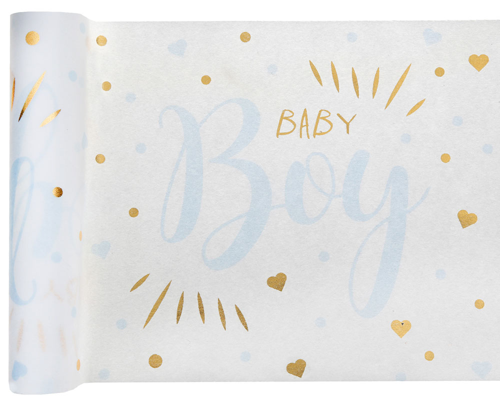 Elegant Bordløber til Babyshower – Lyseblå & Guld