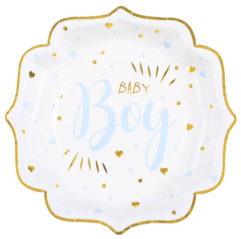 Baby Shower Paptallerkner til Dreng – 8 stk. Ø23 cm