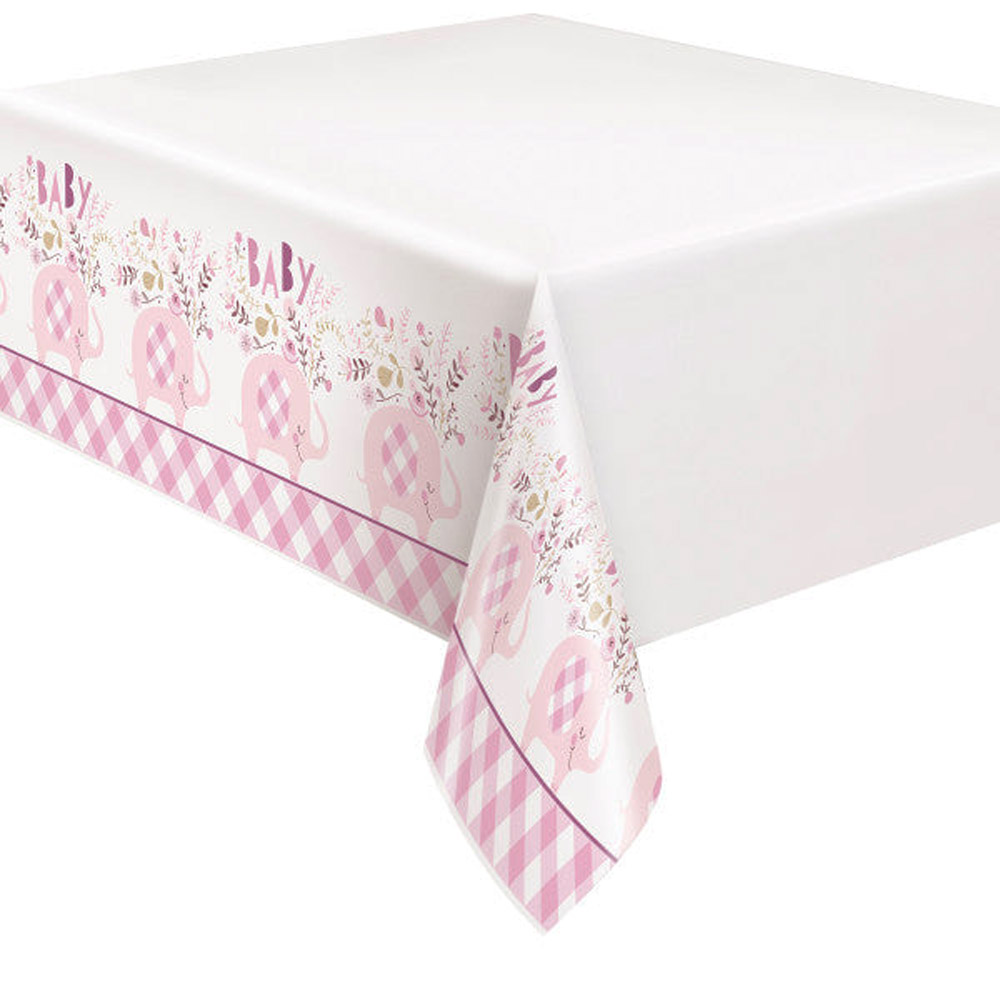 Baby Shower Plastikdug med Pink Elefant og Blomster