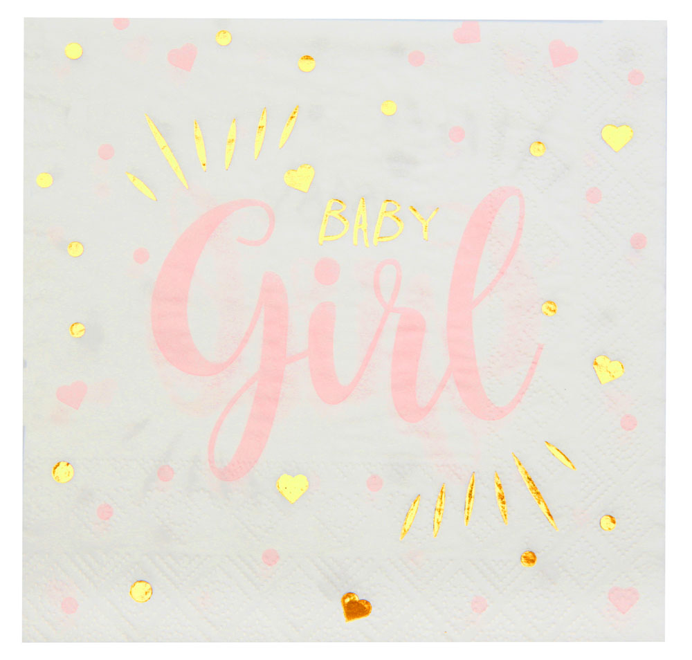 Festlige Baby Shower Servietter til Pige - 20 stk.
