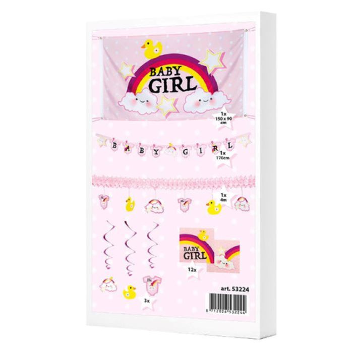 Babyshower Dekorationspakke til Pige – 18 Dele Festpakke