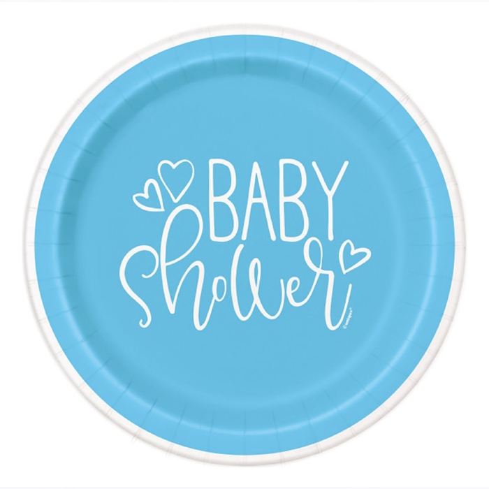 Blå Paptallerkner til Babyshower - 8 stk. Festligt valg!