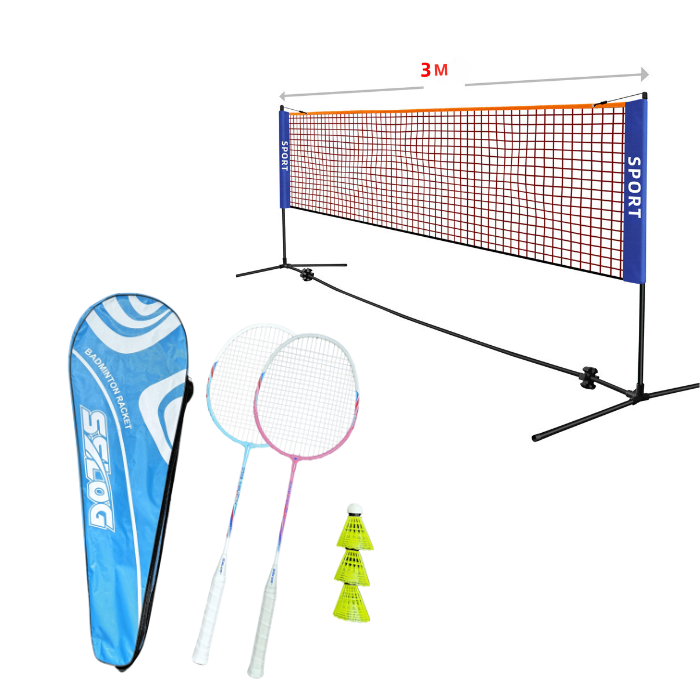 Badmintonsæt med net, ketchere og bolde - tilbud!