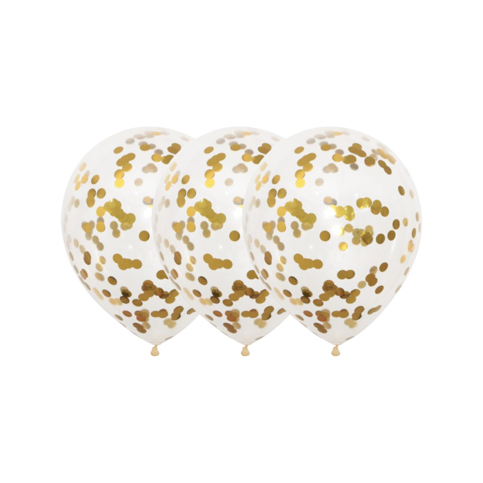 Gennemsigtige Balloner med Guld Konfetti - 3 stk.